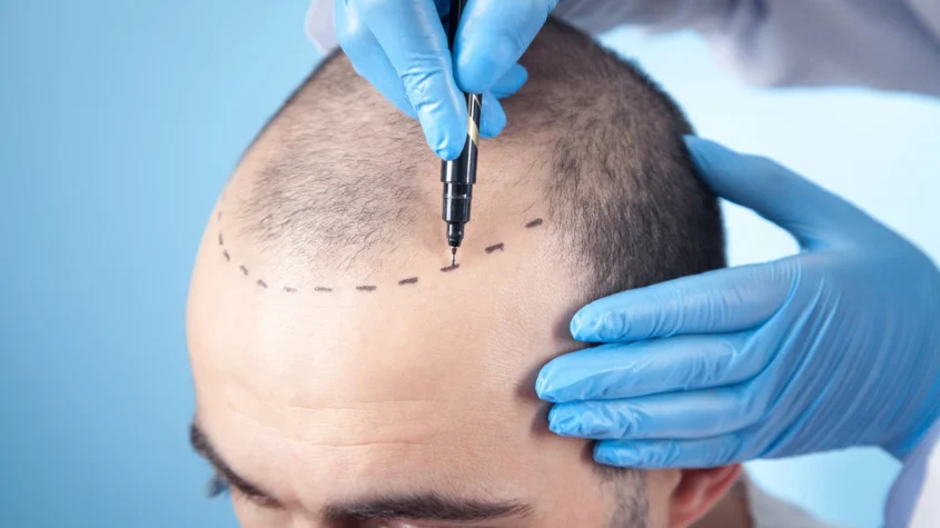 A surgeon draw a hairline for hair Transplant surgery